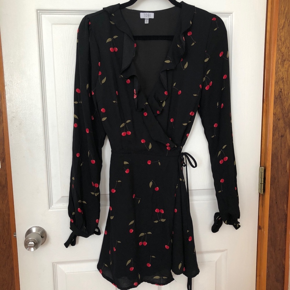 Tobi Cherry Print Wrap Dress